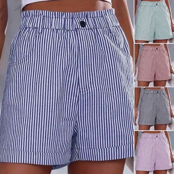 Gestreepte dames shorts met hoge taille en zakken – Nora