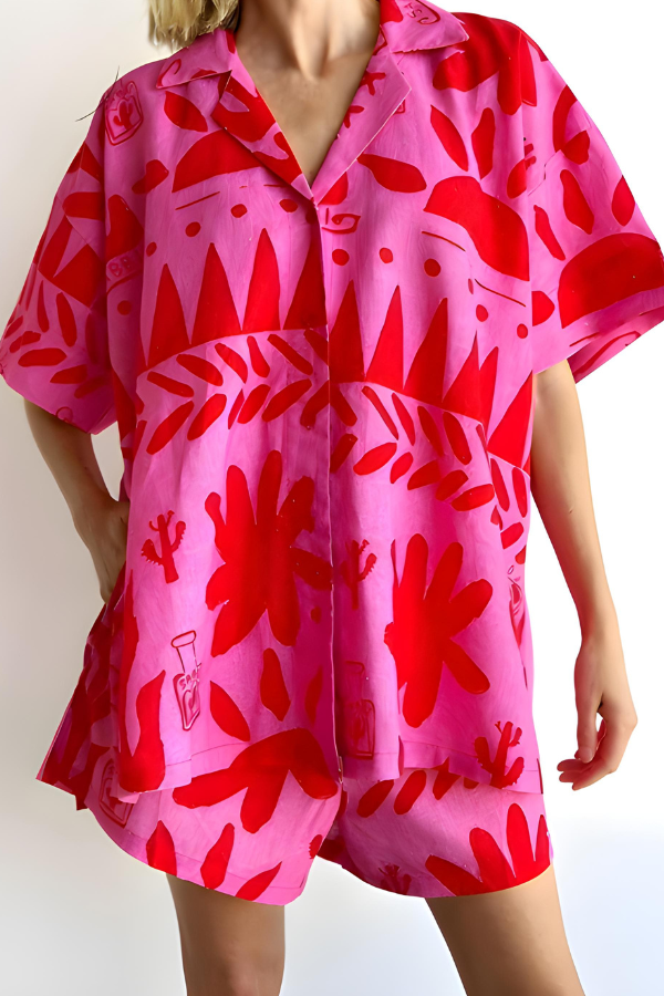 Zomerse dames set met roze print en comfort – Fianna