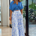 Tweedelige dames set met V-hals top en wijde broek – Mila