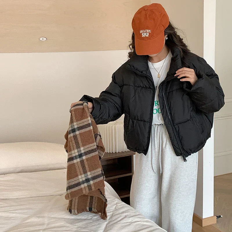 Cropped pufferjack dames met hoge kraag – Elena