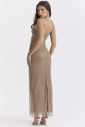 Glitter Maxi Jurk met Pailletten en Smalle Schouderbandjes – Stella