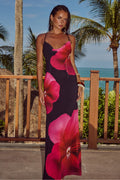 Roze bloemen maxi jurk voor dames met open rug – Mirelle
