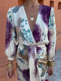 Elegante damesjurk V-hals paars avondkleding – Lavendora