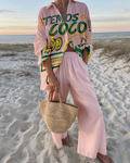 Zomerse dames set van zijde met kleurrijk design – Solenya