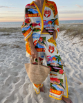 Zomerse dames set van zijde met kleurrijk design – Solenya