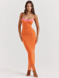 Oranje kanten maxi avondjurk voor dames – Celestia
