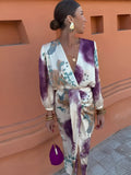 Elegante damesjurk V-hals paars avondkleding – Lavendora