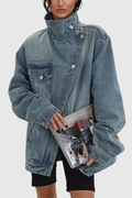 Asymmetrische Oversized Spijkerjas - Vivid Twist Denim Jacket