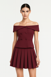 Blazer Top met Blote Schouders en Geplooide Rok - Liora