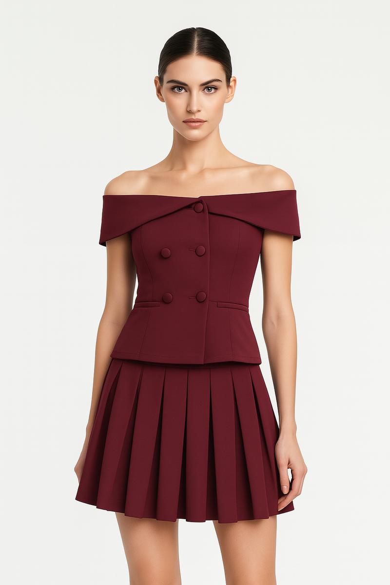 Blazer Top met Blote Schouders en Geplooide Rok - Liora