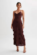 Gebreide Maxi Jurk met Open Rug en Bloemendetails – Luna