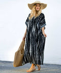 Zwarte maxi kaftan met witte print – Amina