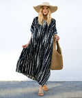 Zwarte maxi kaftan met witte print – Amina