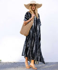 Zwarte maxi kaftan met witte print – Amina