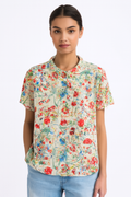 Dames blouse katoen linnen bloemenprint comfortabel casual – Janelys