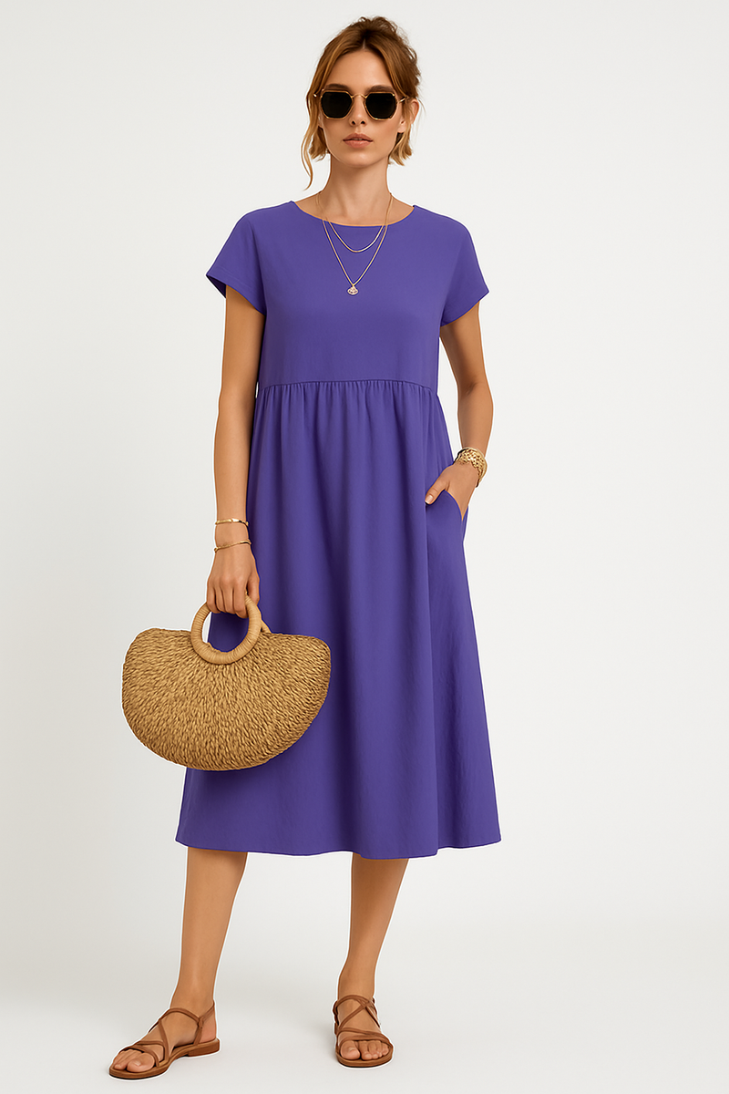 A-lijn damesjurk van katoen met ronde hals – Luretta