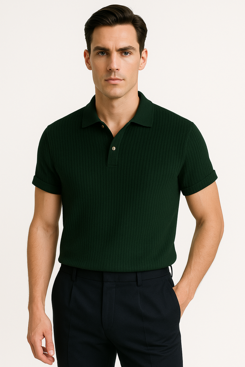 Heren wafelgebreide polo met korte mouwen – Julian