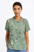 Dames blouse katoen linnen bloemenprint comfortabel casual – Janelys
