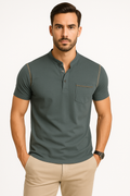 Casual Henley-shirt met borstzak voor heren – Minj
