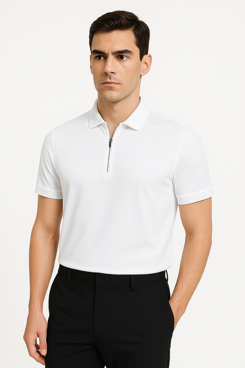 Heren quarter-zip polo met korte mouwen – Lucas