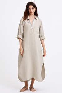 Bohemian damesjurk met zakken en knoopdetail – Lianne