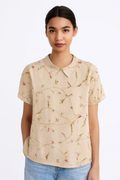 Dames blouse katoen linnen bloemenprint comfortabel casual – Janelys