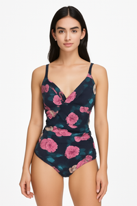 Corrigerend Badpak met Bloemenprint en Diepe Hals – Floraniva