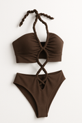 Bikini dames halter bruin geknoopt flatterend – Yelena