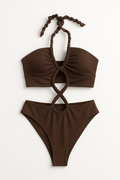 Bikini dames halter bruin geknoopt flatterend – Yelena