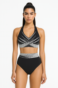 Bikini dames geometrisch hoog getailleerd zwart elegant – Livia