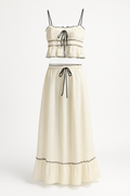 Zomerse Crop Top en Maxi Rok Set met Ruches – Chloé