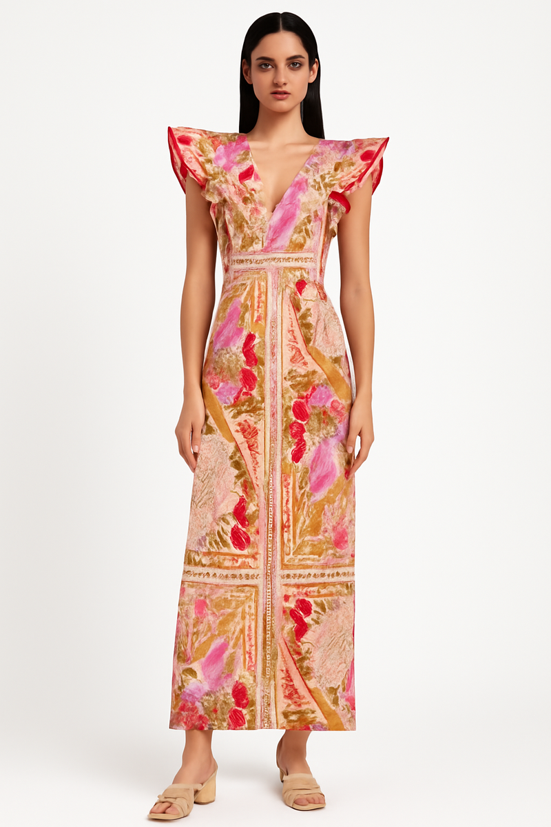 Boho Maxi Jurk met Bloemenprint en Volantmouwen - Isla