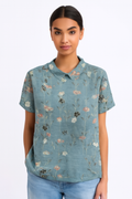 Dames blouse katoen linnen bloemenprint comfortabel casual – Janelys