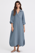 Bohemian damesjurk met zakken en knoopdetail – Lianne