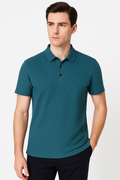 Heren Polo Shirt van Katoen en Hennep met Ruittextuur – George