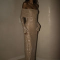 Off-Shoulder Maxi Jurk met Glinsterende Stof - Fleur