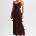 Gebreide Maxi Jurk met Open Rug en Bloemendetails – Luna