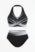 Bikini dames geometrisch hoog getailleerd zwart elegant – Livia