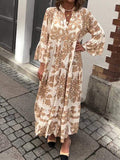 Elegante maxi jurk met V-hals en 3/4 mouwen – Elina