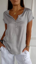 Elegante V-Hals Blouse met Losse Pasvorm – Mira
