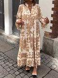 Elegante maxi jurk met V-hals en 3/4 mouwen – Elina