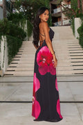 Roze bloemen maxi jurk voor dames met open rug – Mirelle