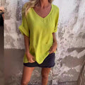 Dames T-shirt casual V-hals katoen linnen – Ecolora