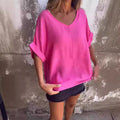 Dames T-shirt casual V-hals katoen linnen – Ecolora