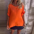 Dames T-shirt casual V-hals katoen linnen – Ecolora