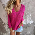 Dames gehaakte trui V-hals langemouw elegant warm – Lymira