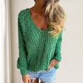 Dames gehaakte trui V-hals langemouw elegant warm – Lymira