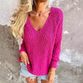 Dames gehaakte trui V-hals langemouw elegant warm – Lymira