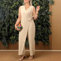 Dames jumpsuit met V-hals en tailleaccent – Ylva