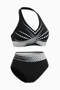 Bikini dames geometrisch hoog getailleerd zwart elegant – Livia